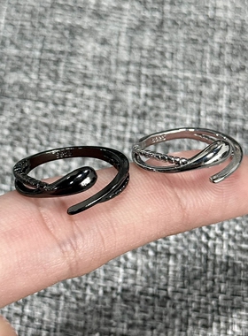 金属感黑色灵蛇戒指甜酷复古小众