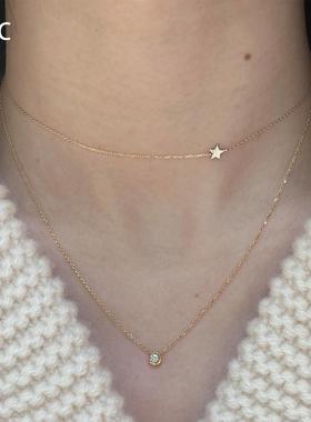 清冷感爆闪微镶星星月亮项链简约
