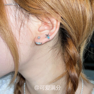 韩系爆闪星芒翅膀马蹄环耳钉轻奢设计感独特不对称海星双耳洞耳饰