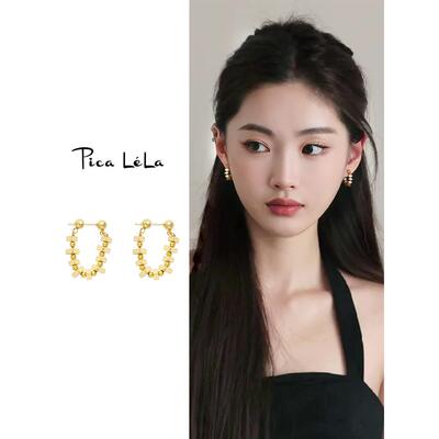 金色不规则碎银子耳环高级感气质