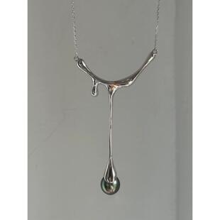 中古Vintage水滴彷珍珠流苏项链复古高级感气质小众毛衣链女配饰