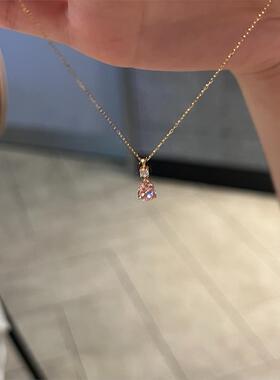 甜美粉色仿钻水滴项链女小众百搭