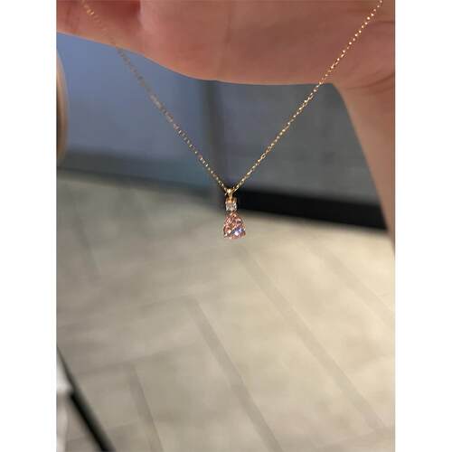 甜美粉色仿钻水滴项链女小众百搭