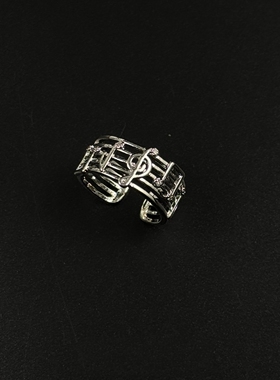 中古镂空音符宽版开口戒指高级感