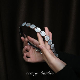 银色圆片仿贝壳链条发箍2026新款 轻奢高级感头箍高颅顶巨好看头饰