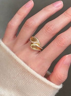 金色仿闪钻树叶戒指精致时尚百搭