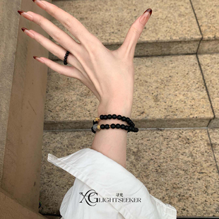 新中式 巨好看手饰轻奢复古气质国风手串 黑色串珠双圈手链2025新款