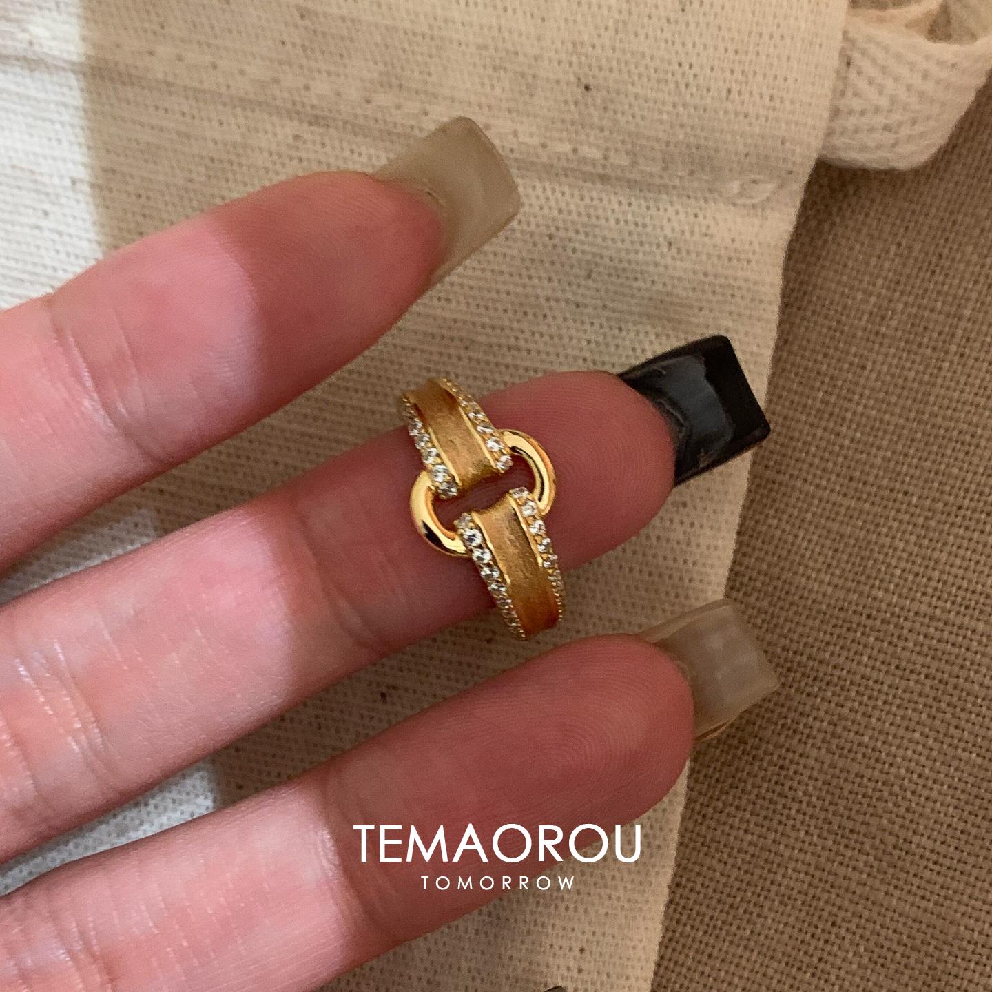 中古拉丝金色元宝戒指复古高级感