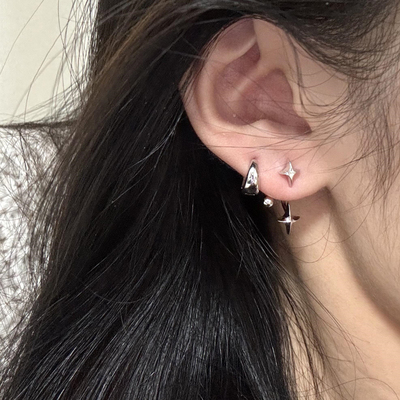 韩系冷淡风银色芒星耳环水滴耳扣