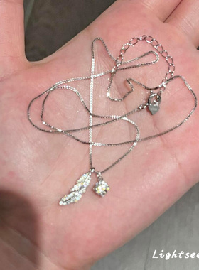 冷淡风仿钻羽毛吊坠项链精致爆闪