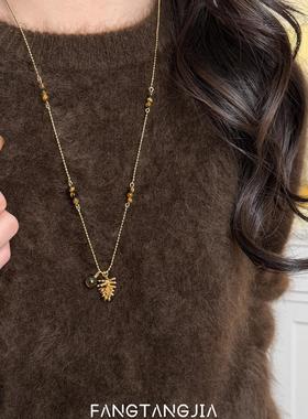 复古松果吊坠虎眼石项链老钱风女