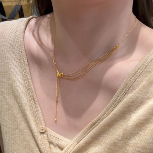 超仙金蝴蝶流苏项链轻奢复古精致贵气高级感精致多层蛇骨链毛衣链