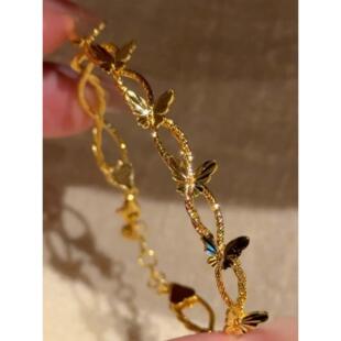 新中式 复古金色蝴蝶双层缠绕手镯轻奢千金感精致百搭手链贵气手饰