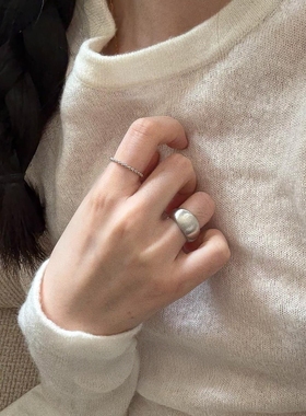 哑光银色拉丝泥鳅背戒指复古小众