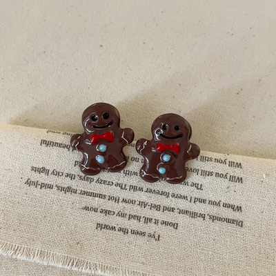 卡通滴油姜饼人耳钉小巧可爱精致