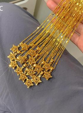 爆闪金色荆棘镂空幸运星项链复古