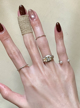 银色椭圆宽口戒指小众设计清冷感