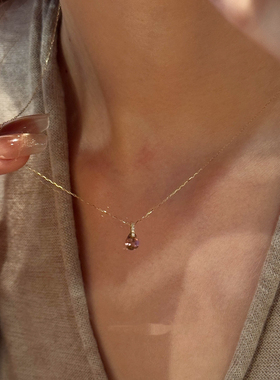 淡粉极细水滴项链轻奢简约高级感