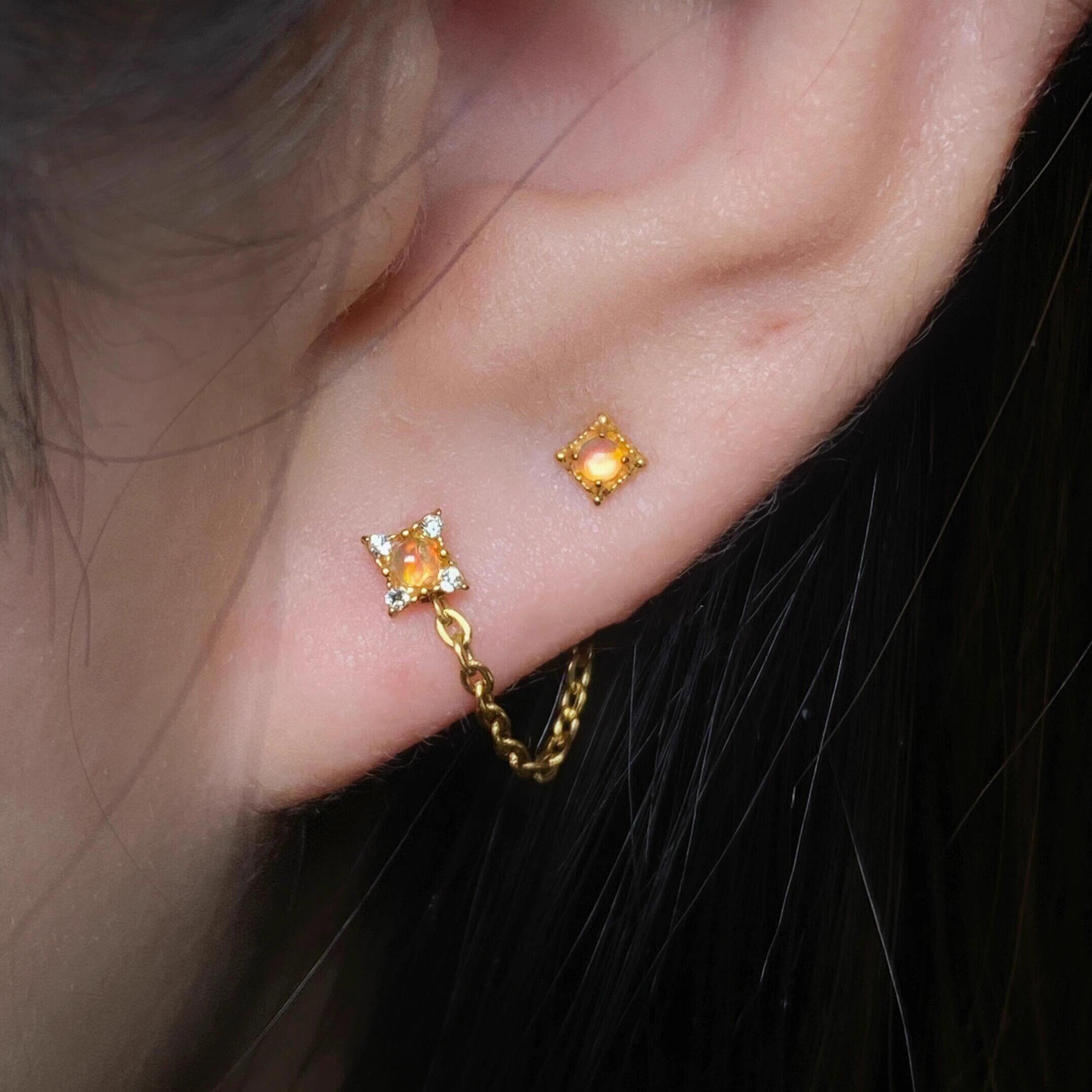 双耳洞橘色欧泊石耳钉小众精致设计感精致超好看独特漂亮耳骨钉女,饰品/流行首饰/时尚饰品新,耳钉,淘宝优惠券,粉丝福利购,淘宝优惠卷
