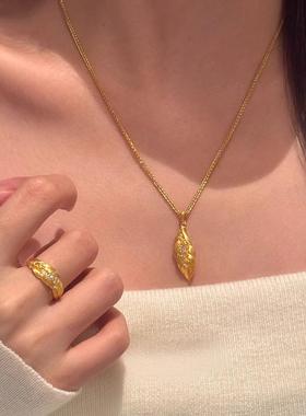 金色羽毛项链高级感轻奢小众精致