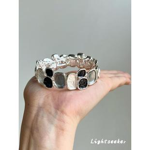 中古不规则方形拼接手镯时尚 精致气质独特设计感法国小众手饰手环