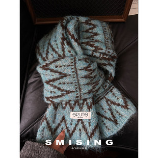 秋冬费尔岛复古提花针织围巾女2025新爆款 氛围感保暖防寒护颈围脖