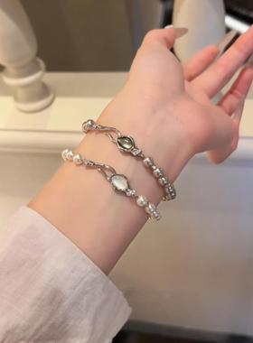 法式千金感珍珠灵蛇蛋面手链气质