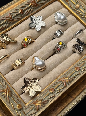 镂空不规则仿镶钻花朵戒指女复古