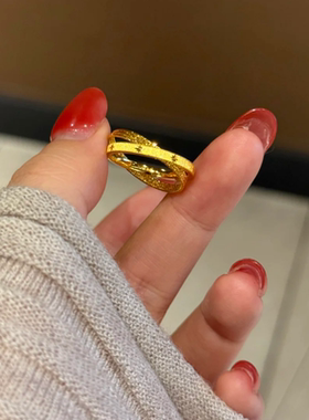 爆闪金色拉丝双层莫比乌斯环戒指