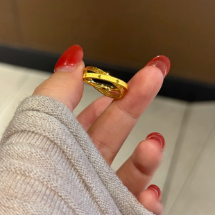 爆闪金色拉丝双层莫比乌斯环戒指小众设计高级感轻奢星芒叠戴指环