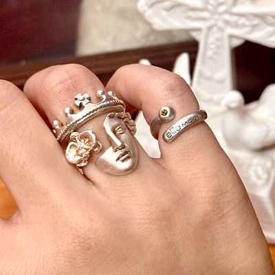 Vintage中古雕刻天使之面戒指