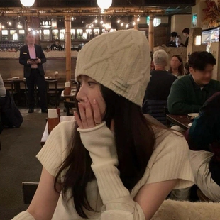 冷帽毛线帽子 保暖出片2025新爆款 韩系ins风米白色针织帽冬季 新款