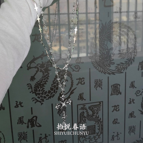 复古小众十字架双层项链个性百搭
