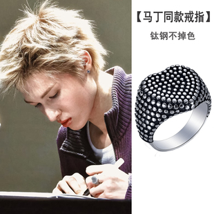 cortis男团Martin马丁同款 戒指朋克风复古做旧黑色爱心桃心食指戒