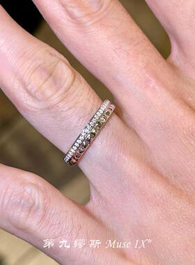 银色仿排钻菱格纹戒指中古高级感