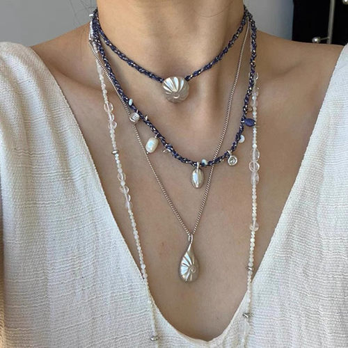 中古Vinta褶皱贝壳仿珍珠项链女