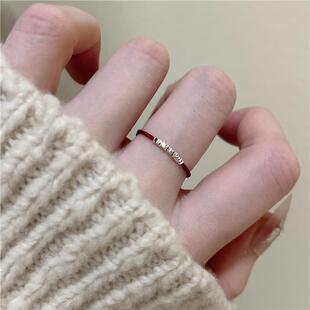 新中式仿碎银红绳绳编织戒指小众复古简约日常气质大气食指戒指环