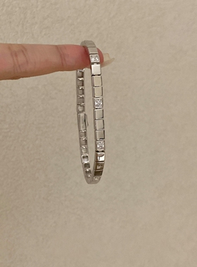 冷淡风银小方块闪锆手链新款手饰