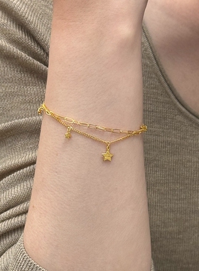 金色双层星星吊坠金色手链高级感