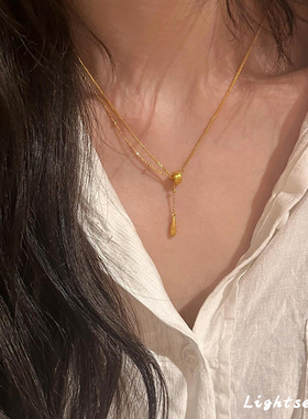 金色水滴流苏转运转项链秋冬高级