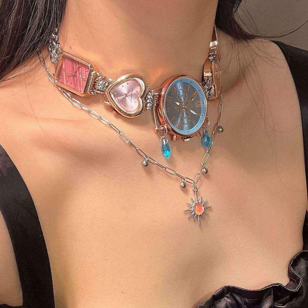 中古Vintag重工粉蓝撞色手表项链