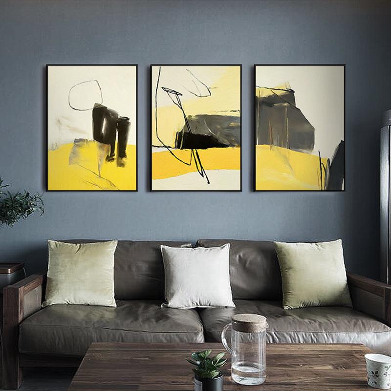抽象艺术客厅装饰画沙发背景油画现代简约风格三联画创意北欧墙画