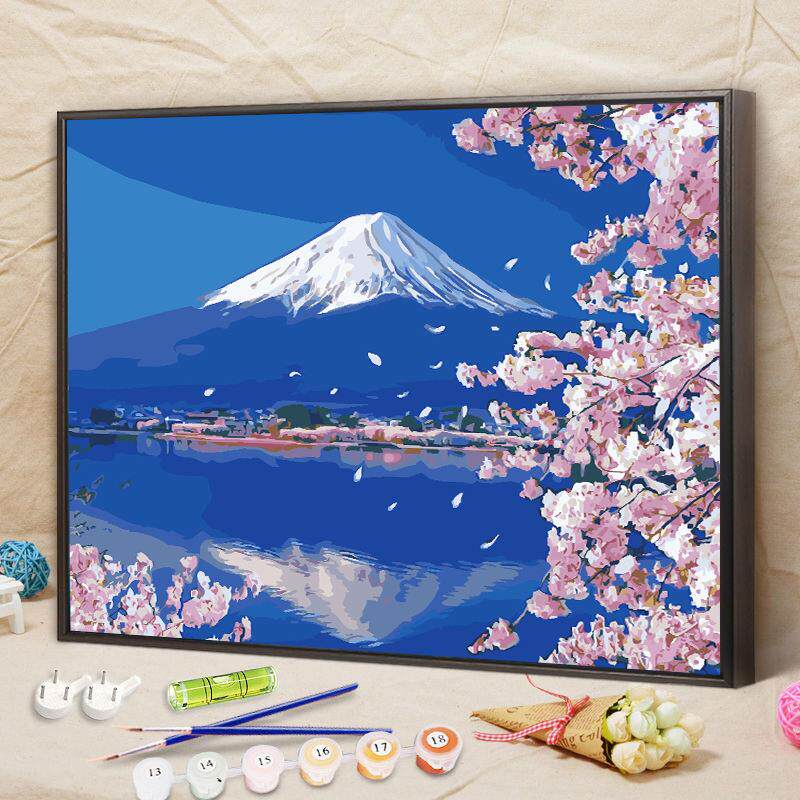 diy数字油画手工涂色风景装饰油彩画填充手绘填色画画治愈富士山