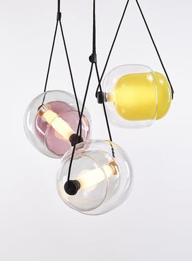 北欧创意彩色玻璃吧台吊灯设计师简约个性样板间餐厅卧室床头吊灯