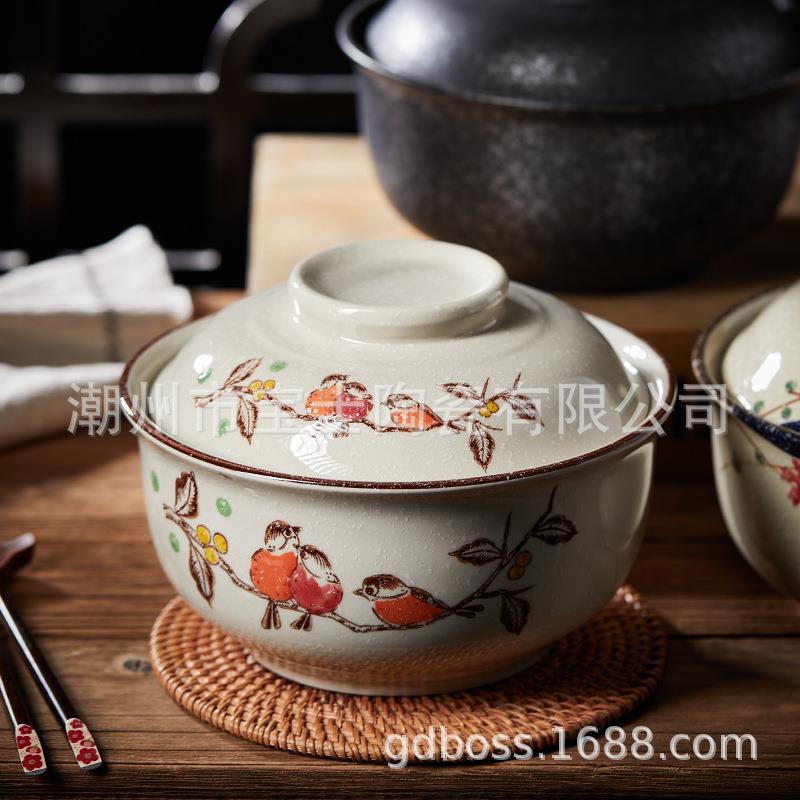 大号陶瓷泡面碗带盖创意日式复古单个油罐汤盆汤窝家用大碗汤碗