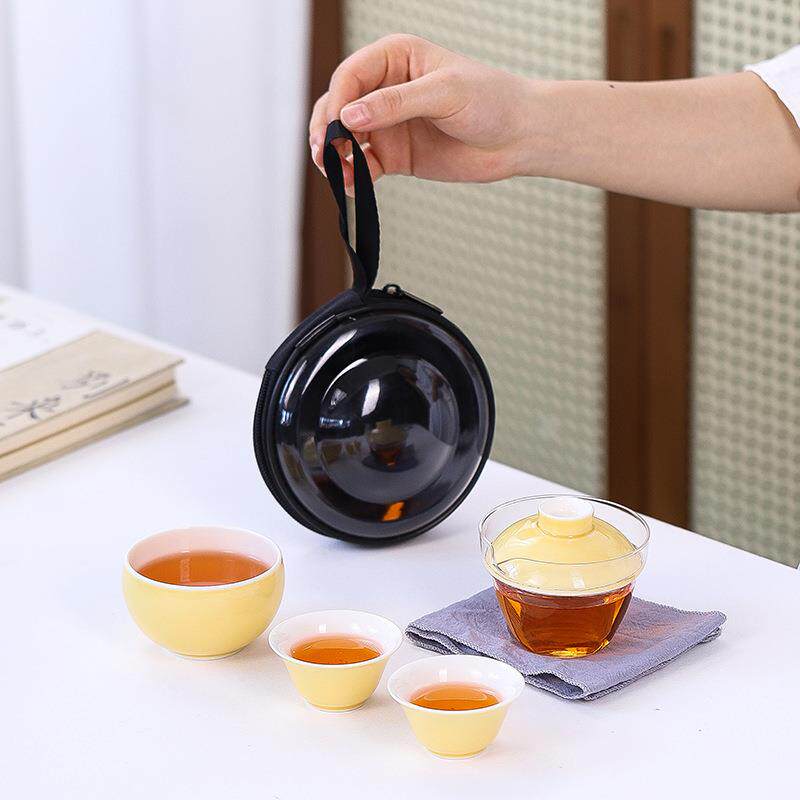 玻璃旅行茶具快客杯随身包套装泡茶壶户外功夫茶杯茶水分离