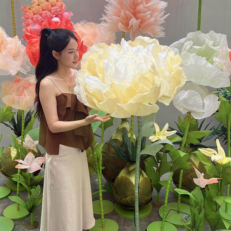 机械仿真花开合花美陈橱窗装饰摆件帝王花婚庆商场酒店大厅展示花