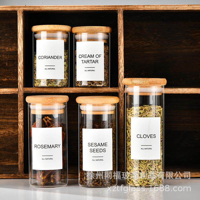 热销小号玻璃密封罐花茶罐竹盖玻璃罐子储物罐厨房收纳调料瓶