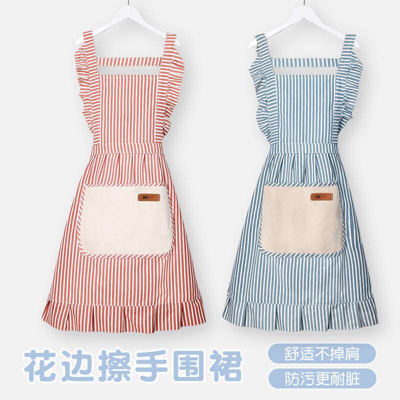 可爱棉麻长袖女厨房做饭围裙简约工作服上班罩衣防污耐磨透气家用