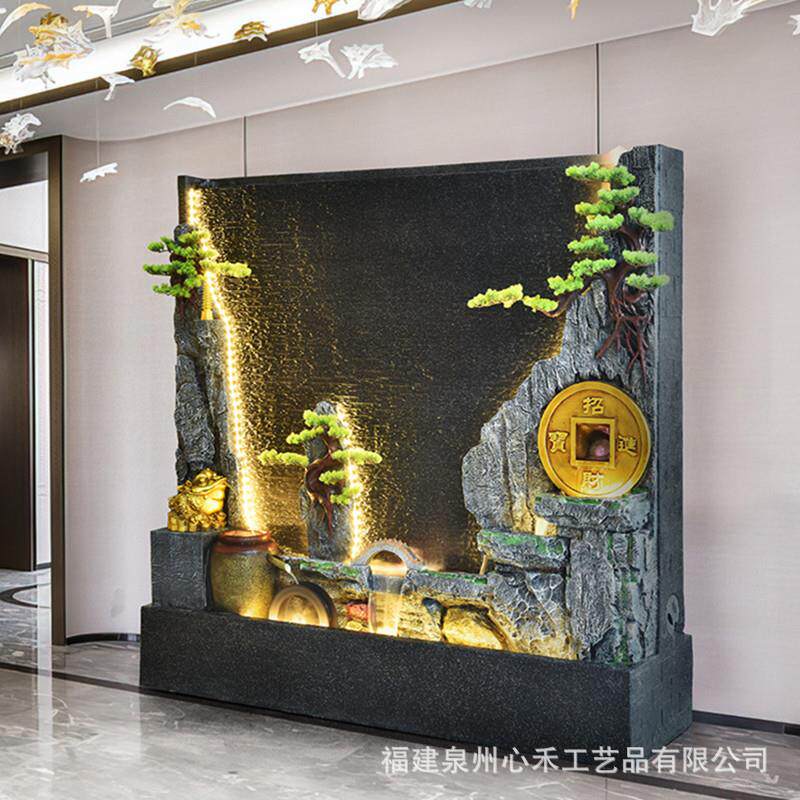 新中式假山喷泉流水摆件水幕墙别墅庭院客厅酒吧阳台落地鱼池水景